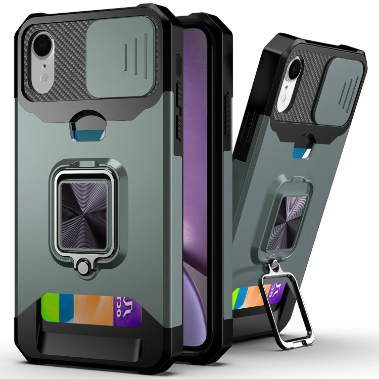 Sliding Camera Cover Design PC + TPU Shockproof Case with Ring Holder & Card Slot, For iPhone XS / X, For iPhone XR, For iPhone 11 Pro