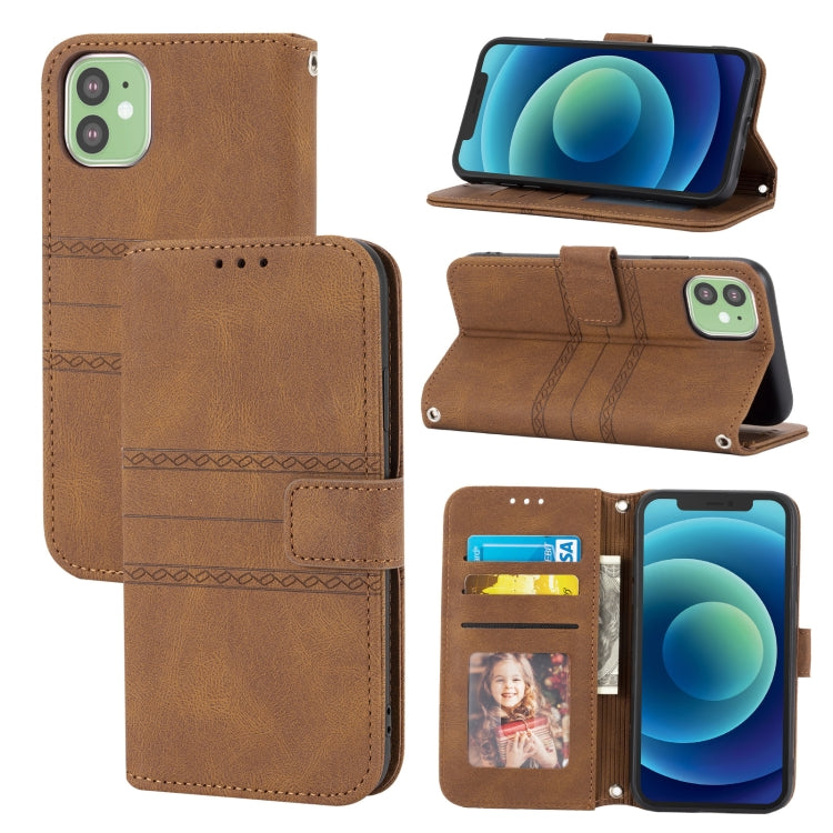 Embossed Striped Magnetic Buckle PU + TPU Horizontal Flip Leather Case with Holder & Card Slot & Wallet & Photo Frame & Sling, For iPhone 12 Pro, For iPhone 12 Pro Max, For iPhone 11, For iPhone 11 Pro