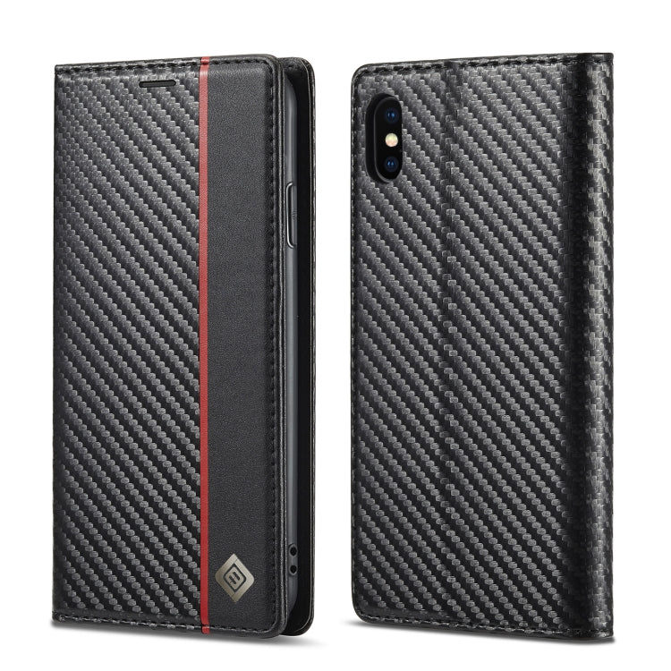 LC.IMEEKE Carbon Fiber PU + TPU Horizontal Flip Leather Case with Holder & Card Slot & Wallet, For iPhone 11, For iPhone 11 Pro, For iPhone 11 Pro Max, For iPhone 12 mini, For iPhone 12 / 12 Pro, For iPhone 12 Pro Max, For iPhone X / XS, For iPhone XR...