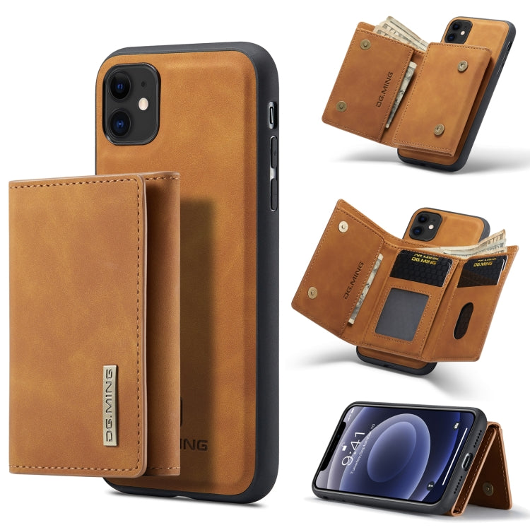 DG.MING M1 Series 3-Fold Multi Card Wallet + Magnetic Back Cover Shockproof Case with Holder Function