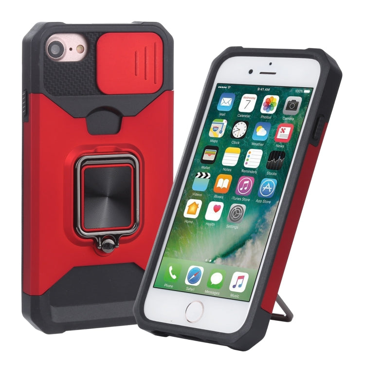 Sliding Camera Cover Design PC + TPU Shockproof Case with Ring Holder & Card Slot, For iPhone SE 2022 / SE 2020 / 8 / 7 / 6s / 6, For iPhone 8 Plus / 7 Plus / 6s Plus / 6 Plus