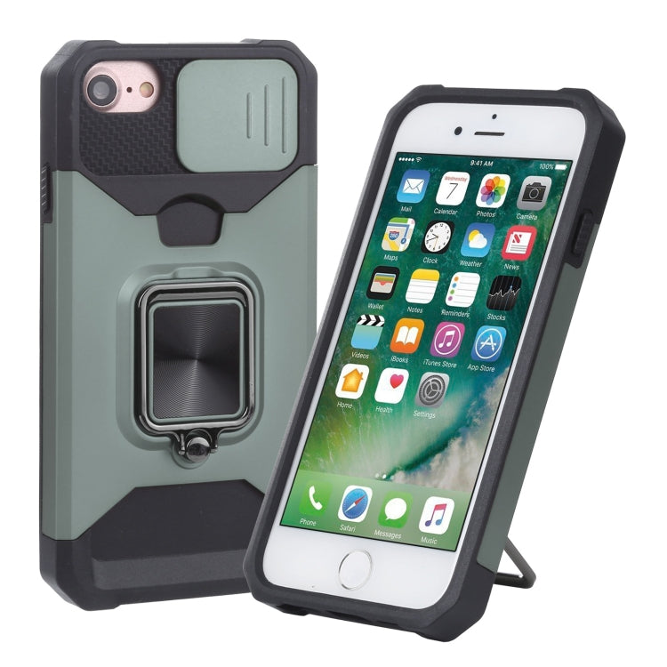 Sliding Camera Cover Design PC + TPU Shockproof Case with Ring Holder & Card Slot, For iPhone SE 2022 / SE 2020 / 8 / 7 / 6s / 6, For iPhone 8 Plus / 7 Plus / 6s Plus / 6 Plus