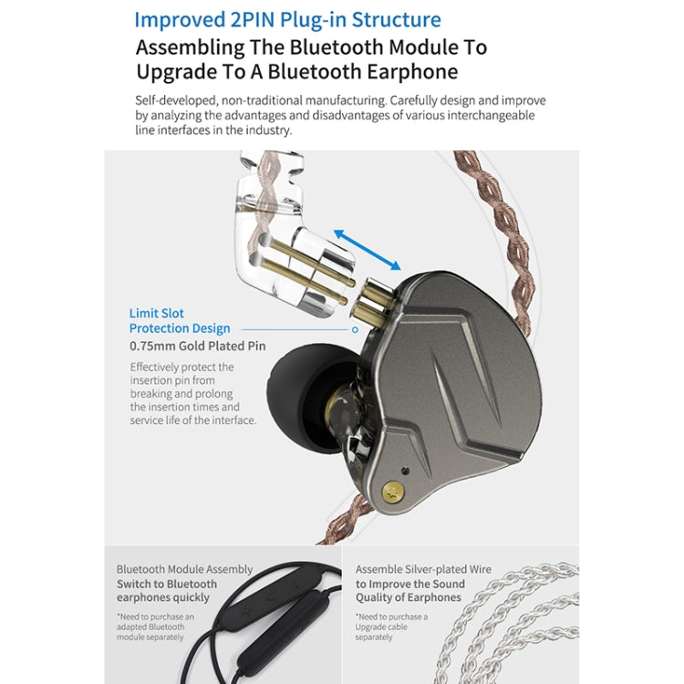 KZ ZSN Pro Ring Iron Hybrid Drive Metal In-ear Wired Earphone,, ZSN Mic Version(Grey), ZSN Mic Version(Blue), ZSN Mic Version(Purple), ZSN Standard Version(Grey), ZSN Standard Version(Blue), ZSN Standard Version(Purple)