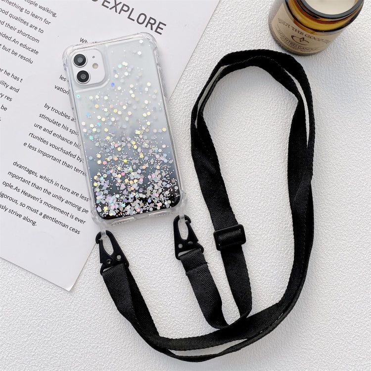 Gradient Glitter Powder Epoxy TPU Thickened Acrylic Shockproof Case with Wide Neck Lanyard, For iPhone 12 Pro Max, For iPhone 11, For iPhone 11 Pro, For iPhone 11 Pro Max