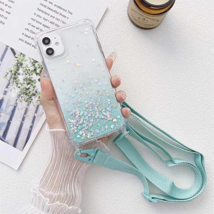 Gradient Glitter Powder Epoxy TPU Thickened Acrylic Shockproof Case with Wide Neck Lanyard, For iPhone 12 Pro Max, For iPhone 11, For iPhone 11 Pro, For iPhone 11 Pro Max