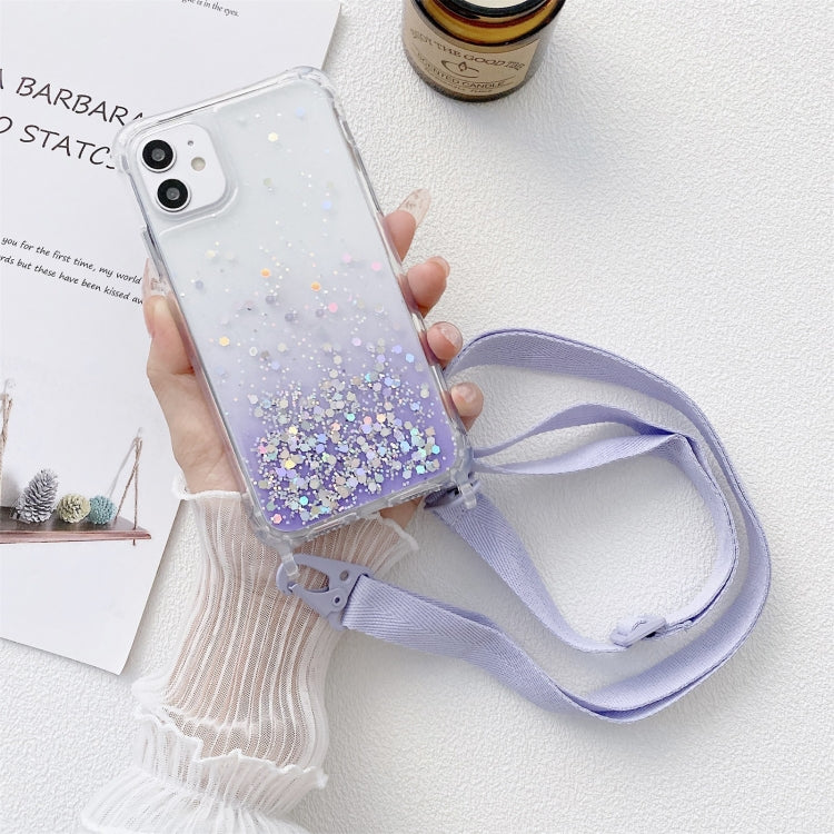 Gradient Glitter Powder Epoxy TPU Thickened Acrylic Shockproof Case with Wide Neck Lanyard, For iPhone 12 Pro Max, For iPhone 11, For iPhone 11 Pro, For iPhone 11 Pro Max