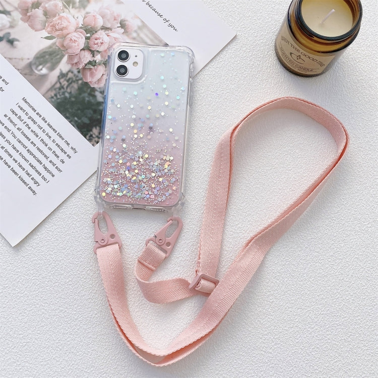 Gradient Glitter Powder Epoxy TPU Thickened Acrylic Shockproof Case with Wide Neck Lanyard, For iPhone 12 Pro Max, For iPhone 11, For iPhone 11 Pro, For iPhone 11 Pro Max