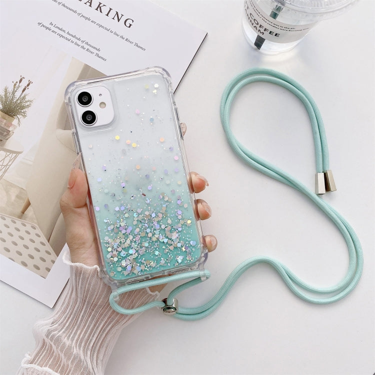 Gradient Glitter Powder Epoxy TPU Thickened Acrylic Shockproof Case with Round Neck Lanyard, For iPhone 13, For iPhone 13 Pro, For iPhone 13 Pro Max, For iPhone 12 mini, For iPhone 12 / 12 Pro, For iPhone 12 Pro Max