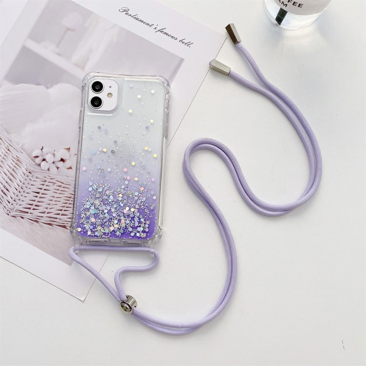 Gradient Glitter Powder Epoxy TPU Thickened Acrylic Shockproof Case with Round Neck Lanyard, For iPhone 13, For iPhone 13 Pro, For iPhone 13 Pro Max, For iPhone 12 mini, For iPhone 12 / 12 Pro, For iPhone 12 Pro Max