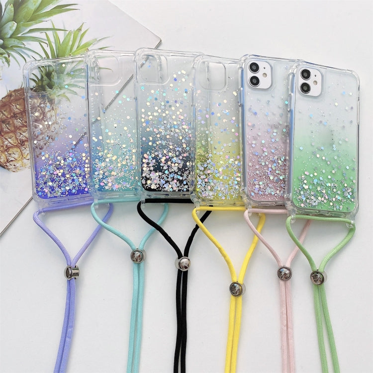 Gradient Glitter Powder Epoxy TPU Thickened Acrylic Shockproof Case with Round Neck Lanyard, For iPhone 13, For iPhone 13 Pro, For iPhone 13 Pro Max, For iPhone 12 mini, For iPhone 12 / 12 Pro, For iPhone 12 Pro Max