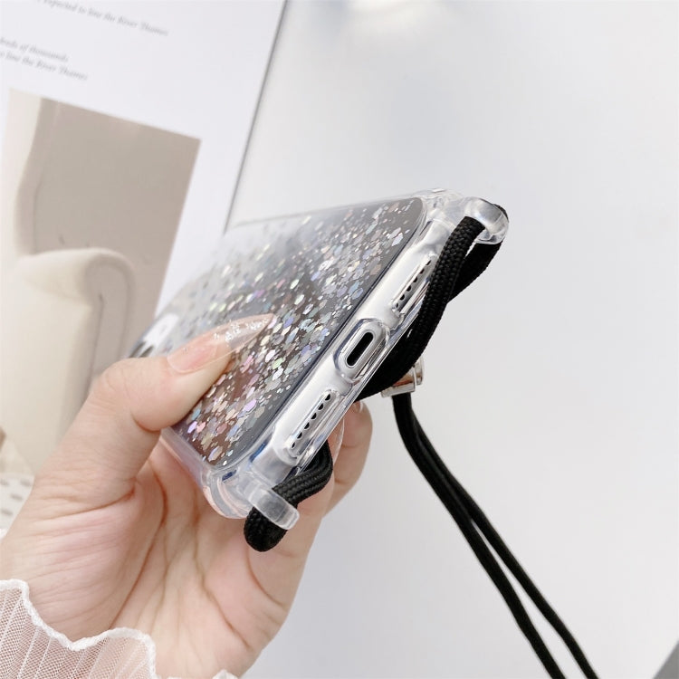 Gradient Glitter Powder Epoxy TPU Thickened Acrylic Shockproof Case with Round Neck Lanyard, For iPhone 13, For iPhone 13 Pro, For iPhone 13 Pro Max, For iPhone 12 mini, For iPhone 12 / 12 Pro, For iPhone 12 Pro Max