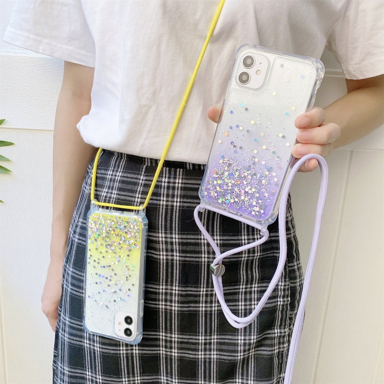 Gradient Glitter Powder Epoxy TPU Thickened Acrylic Shockproof Case with Round Neck Lanyard, For iPhone 13, For iPhone 13 Pro, For iPhone 13 Pro Max, For iPhone 12 mini, For iPhone 12 / 12 Pro, For iPhone 12 Pro Max