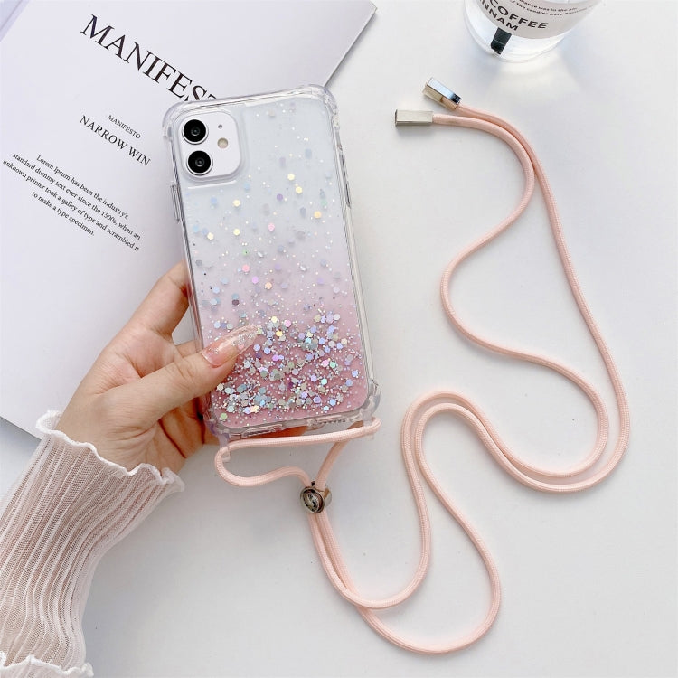 Gradient Glitter Powder Epoxy TPU Thickened Acrylic Shockproof Case with Round Neck Lanyard, For iPhone 13, For iPhone 13 Pro, For iPhone 13 Pro Max, For iPhone 12 mini, For iPhone 12 / 12 Pro, For iPhone 12 Pro Max