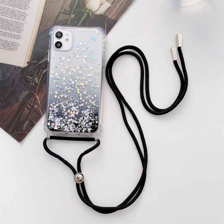 Gradient Glitter Powder Epoxy TPU Thickened Acrylic Shockproof Case with Round Neck Lanyard, For iPhone 13, For iPhone 13 Pro, For iPhone 13 Pro Max, For iPhone 12 mini, For iPhone 12 / 12 Pro, For iPhone 12 Pro Max