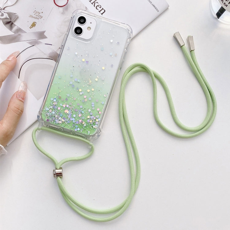 Gradient Glitter Powder Epoxy TPU Thickened Acrylic Shockproof Case with Round Neck Lanyard, For iPhone 11, For iPhone 11 Pro, For iPhone 11 Pro Max, For iPhone 13 mini