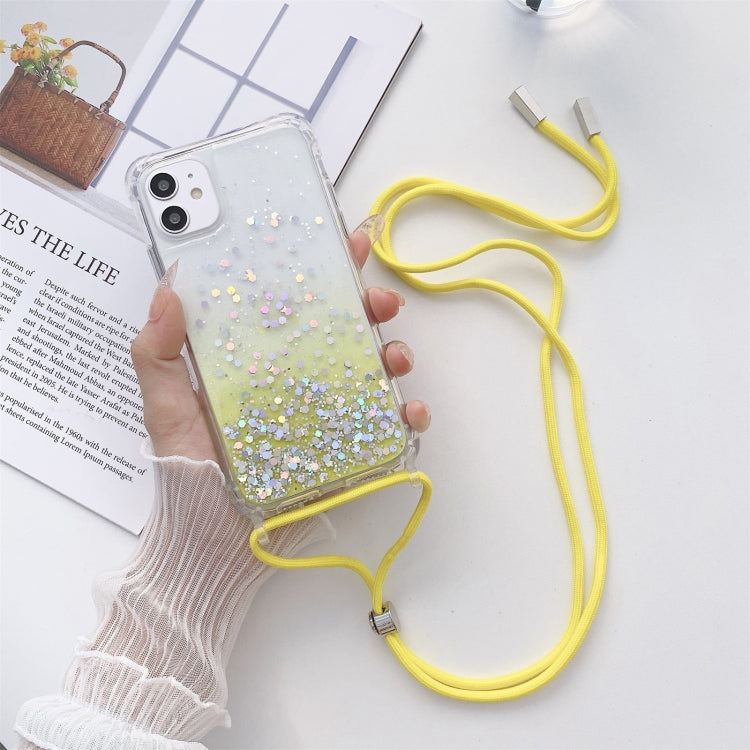 Gradient Glitter Powder Epoxy TPU Thickened Acrylic Shockproof Case with Round Neck Lanyard, For iPhone 11, For iPhone 11 Pro, For iPhone 11 Pro Max, For iPhone 13 mini