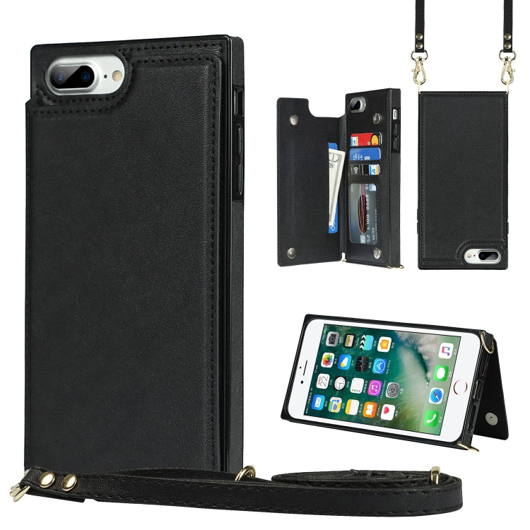 Cross-body Square Double Buckle Flip Card Bag TPU+PU Case with Card Slots & Wallet & Photo & Strap, For iPhone 8 Plus / 7 Plus, For iPhone SE 2022 / SE 2020 / 8 / 7, For iPhone 11, For iPhone 11 Pro