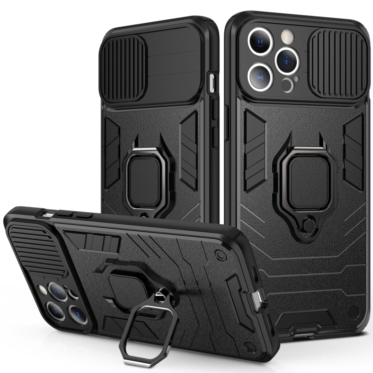 Sliding Camera Cover Design TPU + PC Shockproof Case with Ring Holder