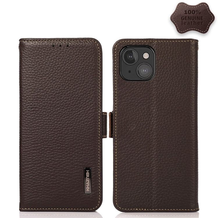 KHAZNEH Side-Magnetic Litchi Genuine Leather RFID Case, For iPhone 13 mini, For iPhone 13, For iPhone 13 Pro, For iPhone 13 Pro Max, For iPhone 12 mini, For iPhone 12 / 12 Pro