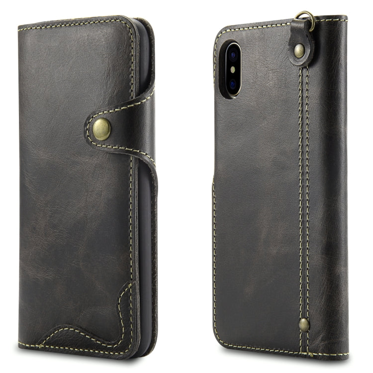 Denior Oil Wax Cowhide Magnetic Button Horizontal Flip Leather Case with Card Slots & Wallet, For iPhone XR, For Galaxy S8 Plus, For iPhone XS Max, For Galaxy S9, For Galaxy S9 Plus, For Galaxy Note 8