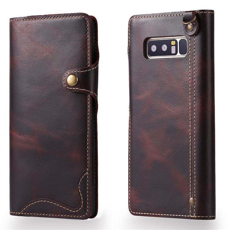 Denior Oil Wax Cowhide Magnetic Button Horizontal Flip Leather Case with Card Slots & Wallet, For iPhone XR, For Galaxy S8 Plus, For iPhone XS Max, For Galaxy S9, For Galaxy S9 Plus, For Galaxy Note 8