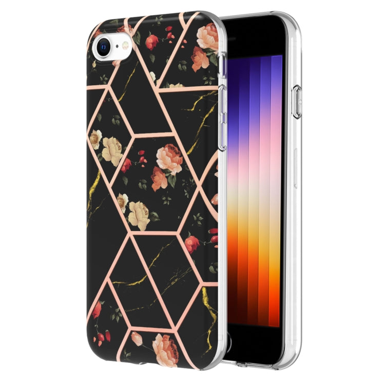 Electroplating Splicing Marble Flower Pattern TPU Shockproof Phone Case, For iPhone SE 2022 / SE 2020 / 8 / 7