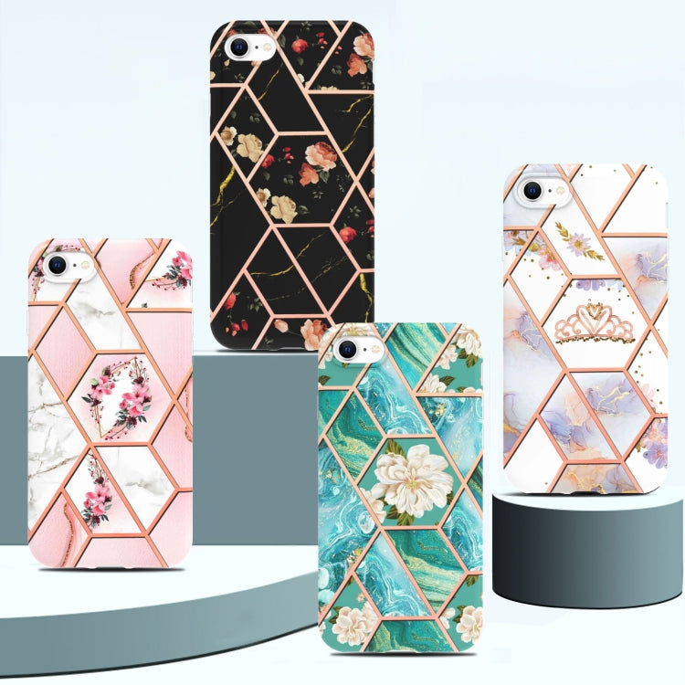 Electroplating Splicing Marble Flower Pattern TPU Shockproof Phone Case, For iPhone SE 2022 / SE 2020 / 8 / 7