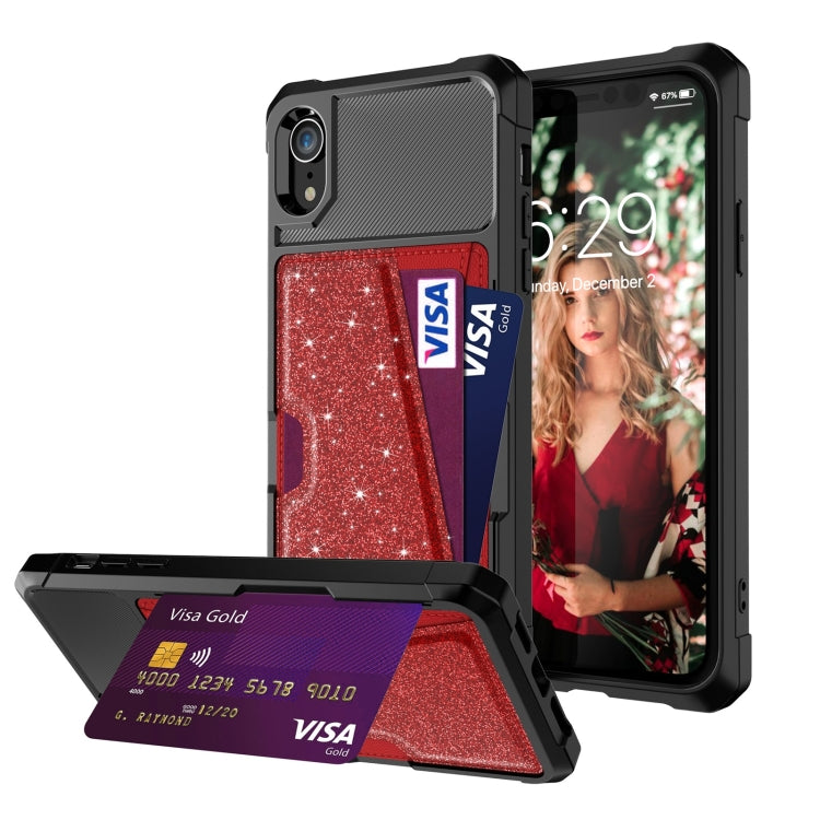 Glitter Magnetic Card Bag Leather Case, For iPhone X / XS, For iPhone XR, For iPhone XS Max, For iPhone SE 2022 / SE 2020 / 7 / 8, For iPhone 8 Plus / 7 Plus / 6 Plus