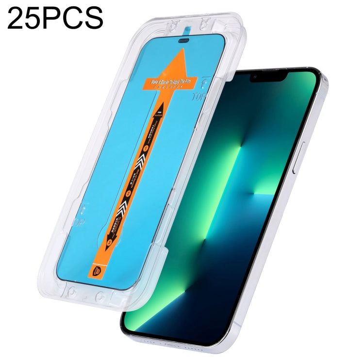 For iPhone 16e / 13 / 13 Pro 25pcs Fast Attach Dust-proof Anti-static Tempered Glass Film, For iPhone 13 mini (25PCS), For iPhone 16e / 13 / 13 Pro (25PCS), For iPhone 13 Pro Max (25PCS), For iPhone 12 mini(25PCS), For iPhone 12 / 12 Pro(25PCS)        ...
