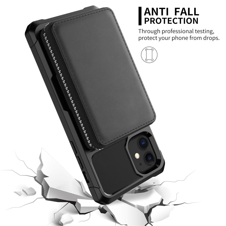Zipper Wallet Card Bag PU Back Case, For iPhone 12 mini, For iPhone 12 / 12 Pro, For iPhone 12 Pro Max, For iPhone 11 Pro