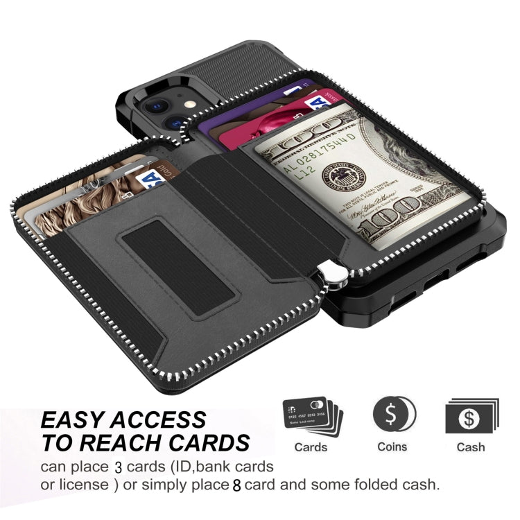 Zipper Wallet Card Bag PU Back Case, For iPhone 12 mini, For iPhone 12 / 12 Pro, For iPhone 12 Pro Max, For iPhone 11 Pro
