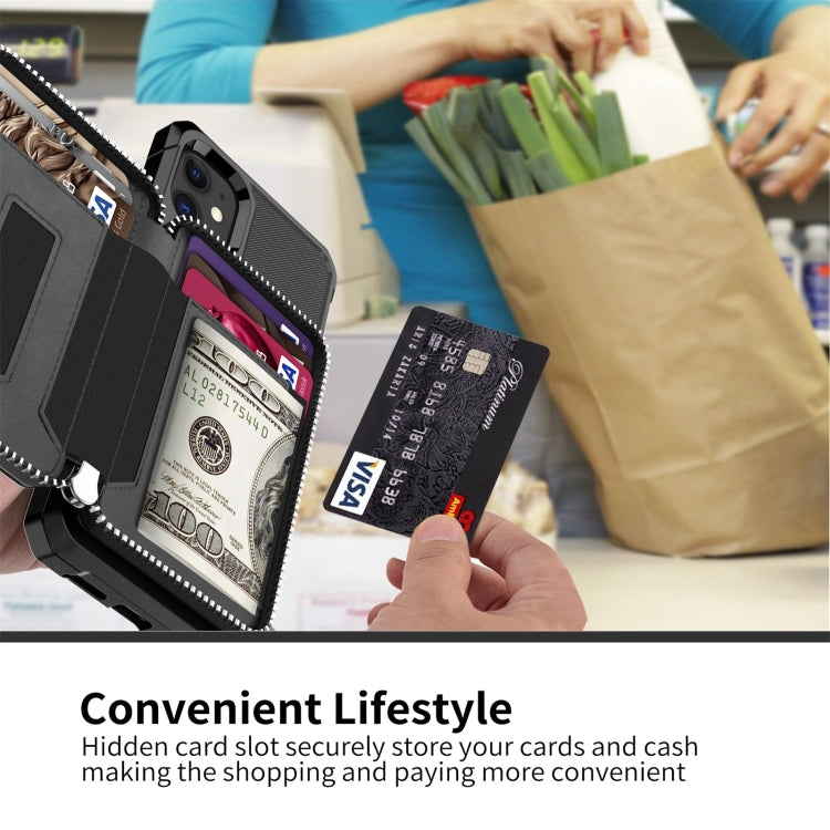 Zipper Wallet Card Bag PU Back Case, For iPhone 12 mini, For iPhone 12 / 12 Pro, For iPhone 12 Pro Max, For iPhone 11 Pro