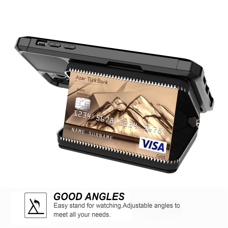 Zipper Wallet Card Bag PU Back Case, For iPhone 11 Pro Max, For iPhone XR, For iPhone XS Max, For iPhone SE 2022 / SE 2020 / 7 / 8 / 6 / 6s