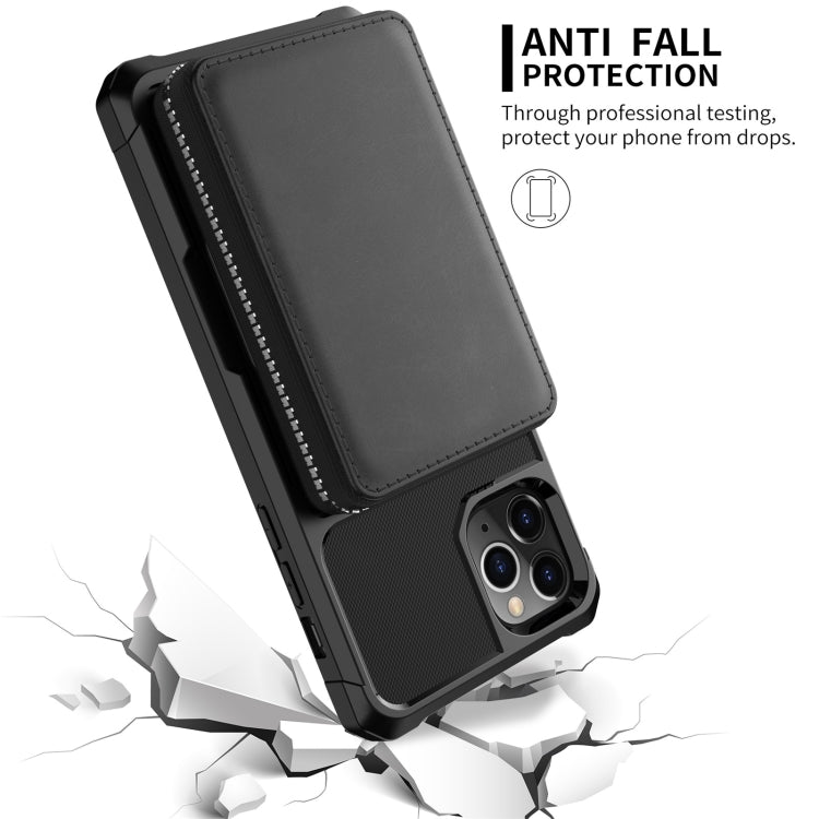 Zipper Wallet Card Bag PU Back Case, For iPhone 11 Pro Max, For iPhone XR, For iPhone XS Max, For iPhone SE 2022 / SE 2020 / 7 / 8 / 6 / 6s