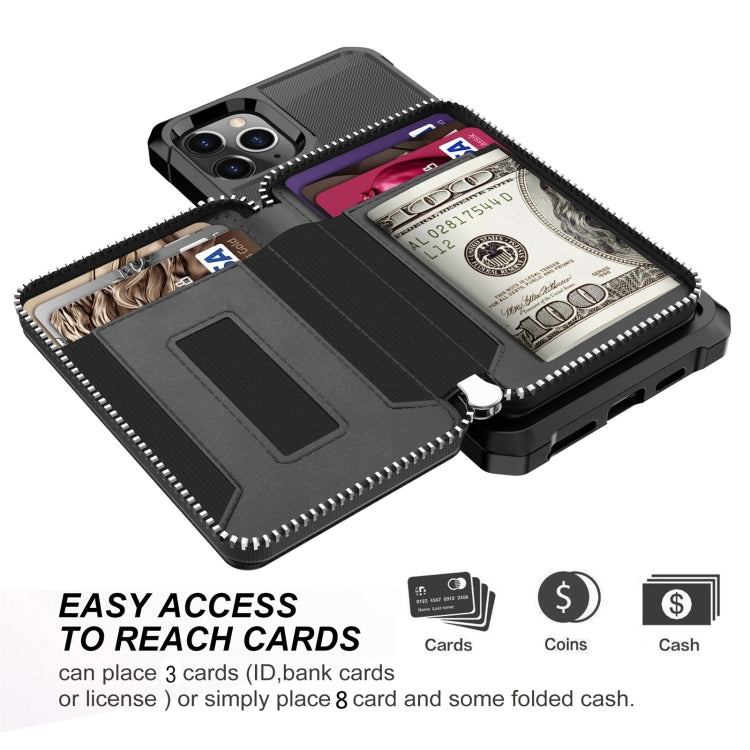 Zipper Wallet Card Bag PU Back Case, For iPhone 11 Pro Max, For iPhone XR, For iPhone XS Max, For iPhone SE 2022 / SE 2020 / 7 / 8 / 6 / 6s