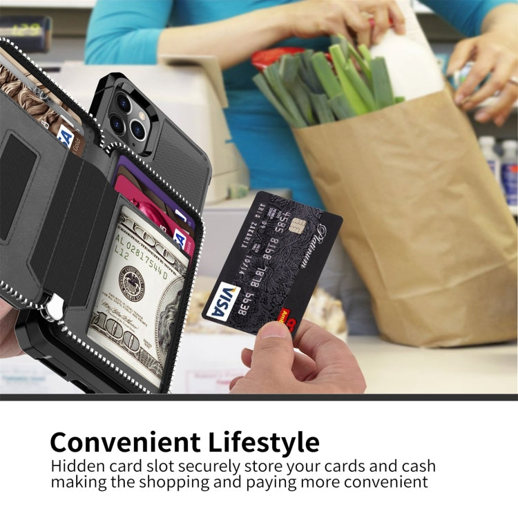 Zipper Wallet Card Bag PU Back Case, For iPhone 11 Pro Max, For iPhone XR, For iPhone XS Max, For iPhone SE 2022 / SE 2020 / 7 / 8 / 6 / 6s