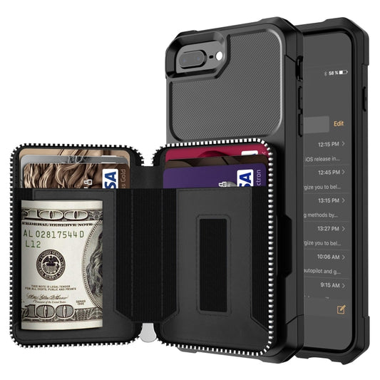 Zipper Wallet Card Bag PU Back Case, For iPhone 7 Plus / 8 Plus / 6 Plus, For iPhone 11, For iPhone X / XS