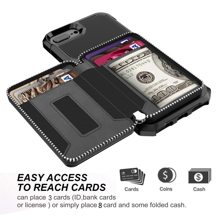 Zipper Wallet Card Bag PU Back Case, For iPhone 7 Plus / 8 Plus / 6 Plus, For iPhone 11, For iPhone X / XS