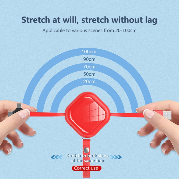 3 in 1 USB To 8Pin + Micro USB + USB-C / Type-C Telescopic Charging Cable with Mobile Phone Holder