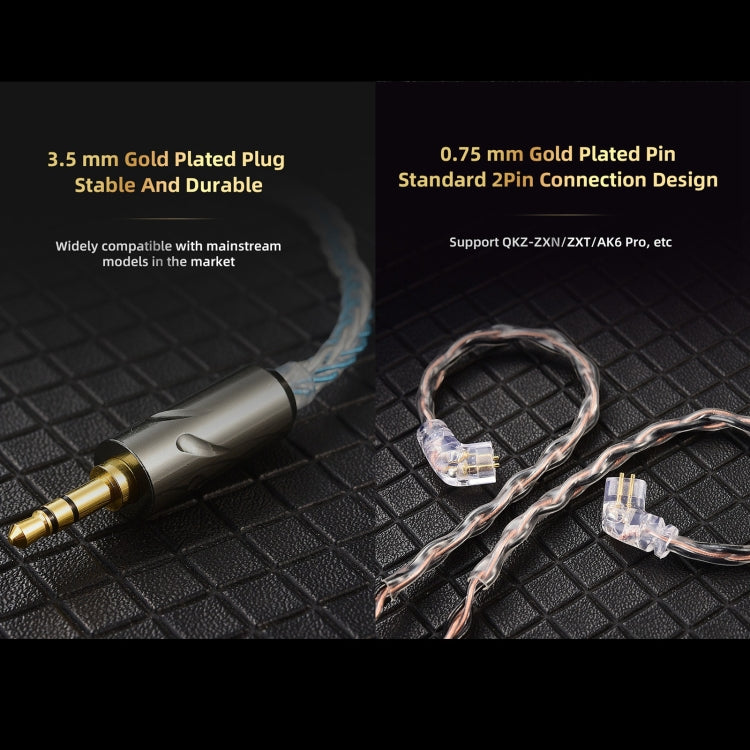 QKZ T1 8 Core TC Silver Plated 3.5mm 0.75mm 2PIN HIFI Earphone Update Cable