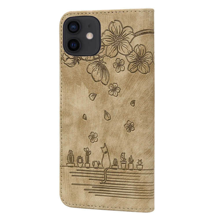 Cartoon Sakura Cat Embossed Leather Case, For iPhone 12 mini, For iPhone 12 / 12 Pro, For iPhone 12 Pro Max, For iPhone 11
