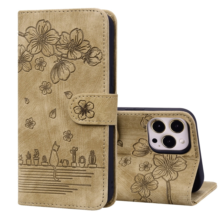 Cartoon Sakura Cat Embossed Leather Case, For iPhone 12 mini, For iPhone 12 / 12 Pro, For iPhone 12 Pro Max, For iPhone 11