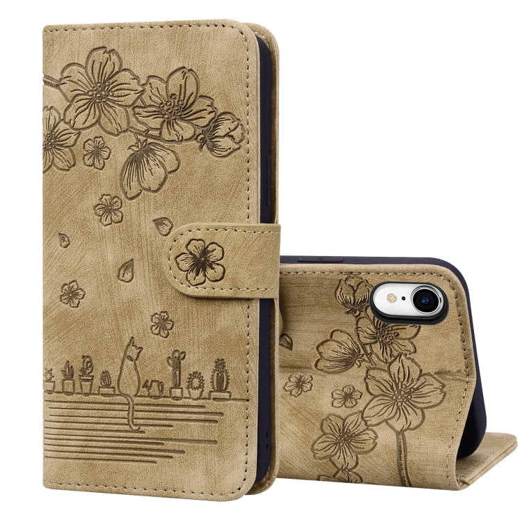 Cartoon Sakura Cat Embossed Leather Case, For iPhone X / XS, For iPhone XR, For iPhone XS Max, For iPhone SE 2022 / SE 2020 / 7 / 8
