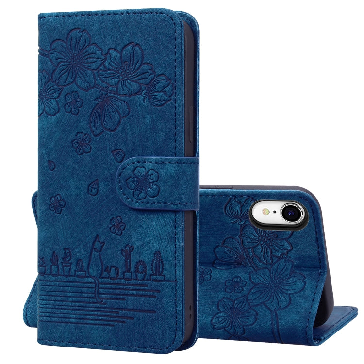 Cartoon Sakura Cat Embossed Leather Case, For iPhone X / XS, For iPhone XR, For iPhone XS Max, For iPhone SE 2022 / SE 2020 / 7 / 8