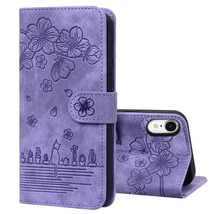 Cartoon Sakura Cat Embossed Leather Case, For iPhone X / XS, For iPhone XR, For iPhone XS Max, For iPhone SE 2022 / SE 2020 / 7 / 8