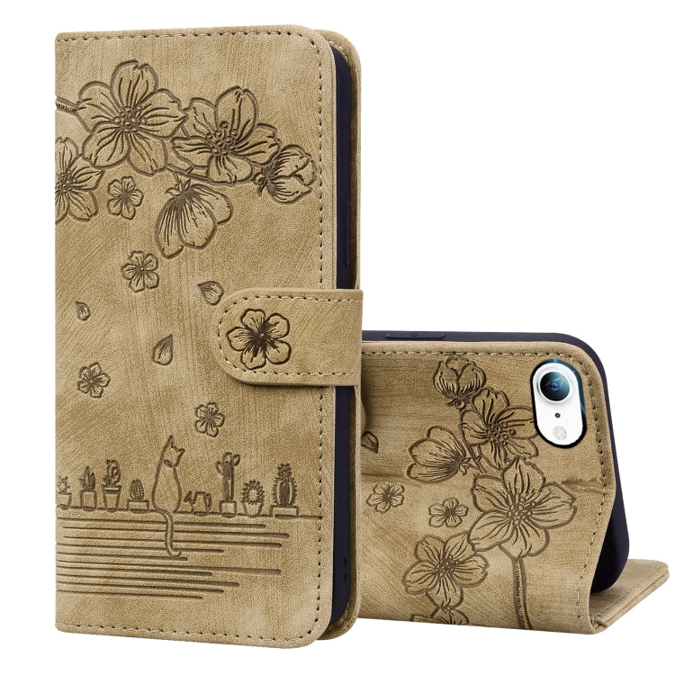 Cartoon Sakura Cat Embossed Leather Case, For iPhone X / XS, For iPhone XR, For iPhone XS Max, For iPhone SE 2022 / SE 2020 / 7 / 8