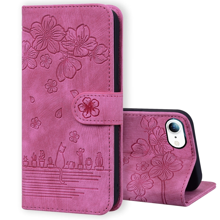 Cartoon Sakura Cat Embossed Leather Case, For iPhone X / XS, For iPhone XR, For iPhone XS Max, For iPhone SE 2022 / SE 2020 / 7 / 8