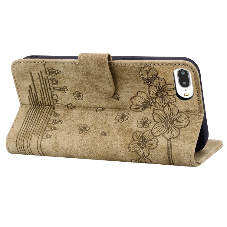 Cartoon Sakura Cat Embossed Leather Case, For iPhone 7 Plus / 8 Plus
