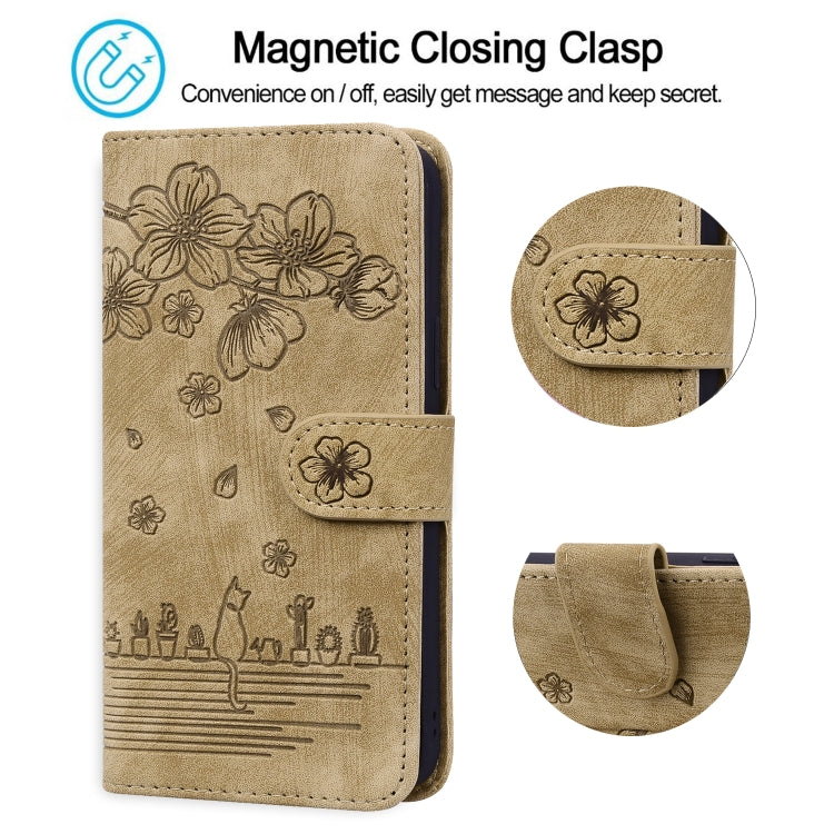 Cartoon Sakura Cat Embossed Leather Case, For iPhone 7 Plus / 8 Plus