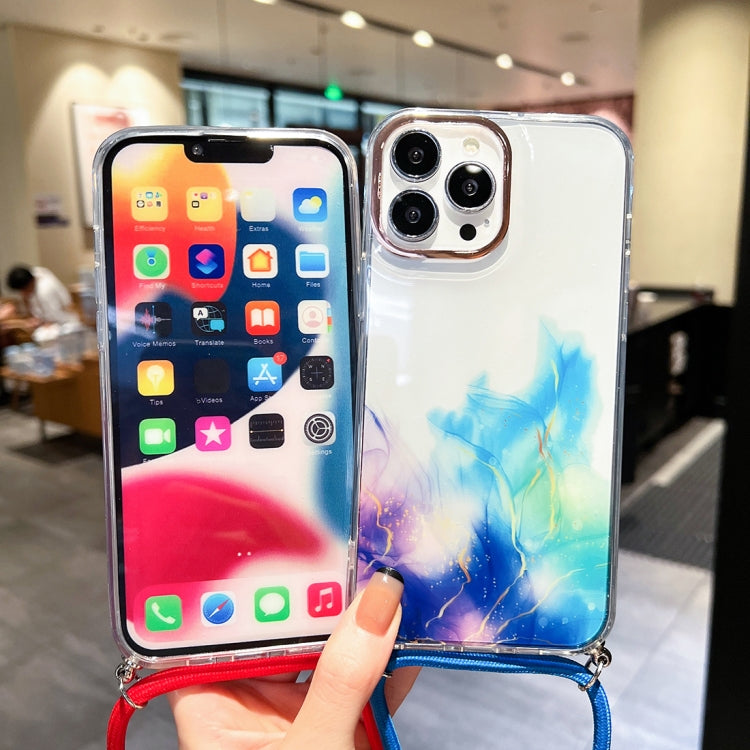 Gold Halo Marble Pattern Lanyard Phone Case, For iPhone 14, For iPhone 14 Plus, For iPhone 14 Pro, For iPhone 14 Pro Max, For iPhone 13, For iPhone 13 Pro